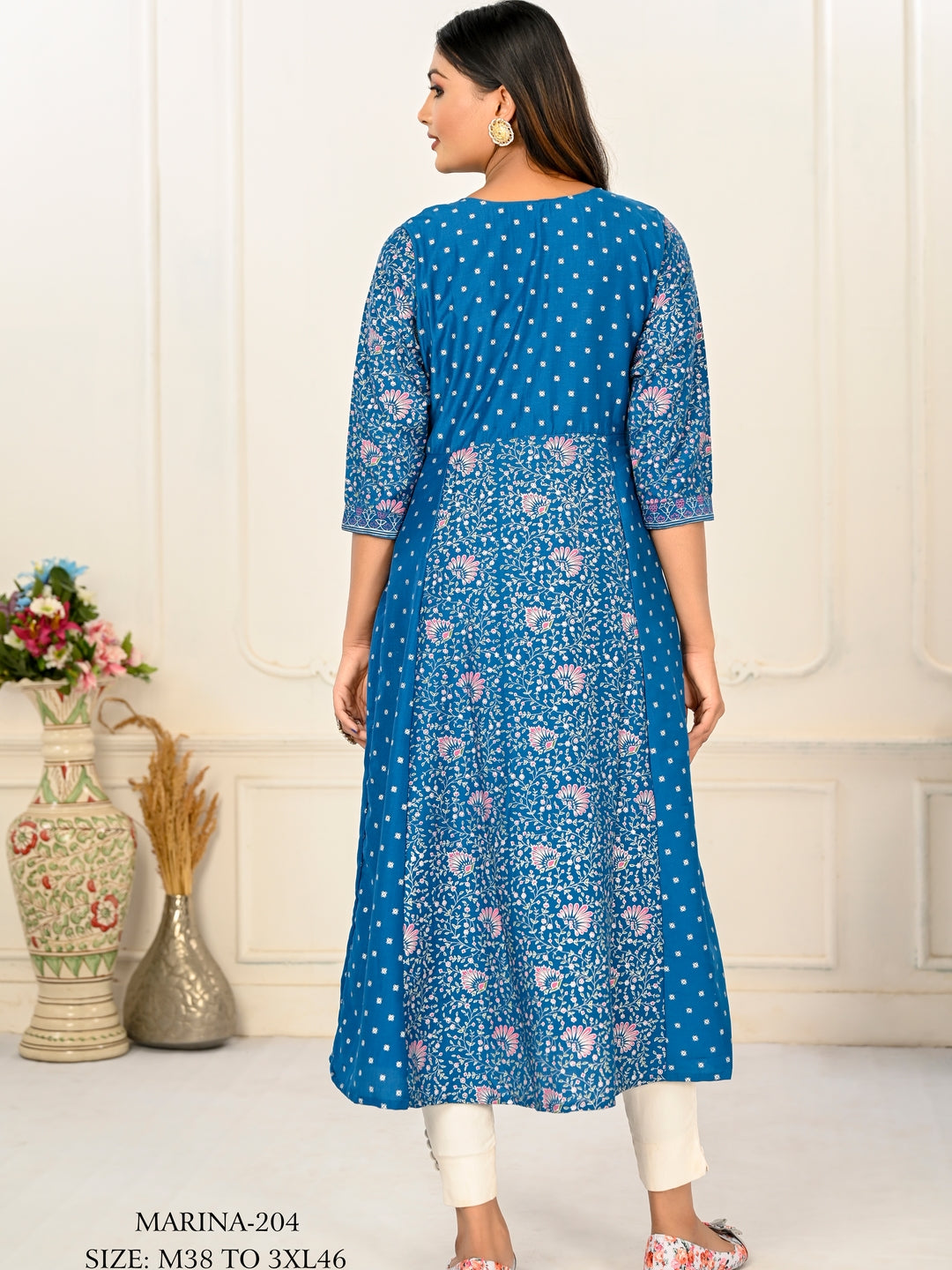 Blue Colour cotton hand print kurti with vibrant patterns