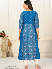 Blue Colour cotton hand print kurti with vibrant patterns-MLWSHKT8017BLU