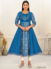 Blue Colour cotton hand print kurti with vibrant patterns-MLWSHKT8017BLU