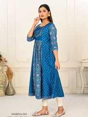 Blue Colour cotton hand print kurti with vibrant patterns-MLWSHKT8017BLU