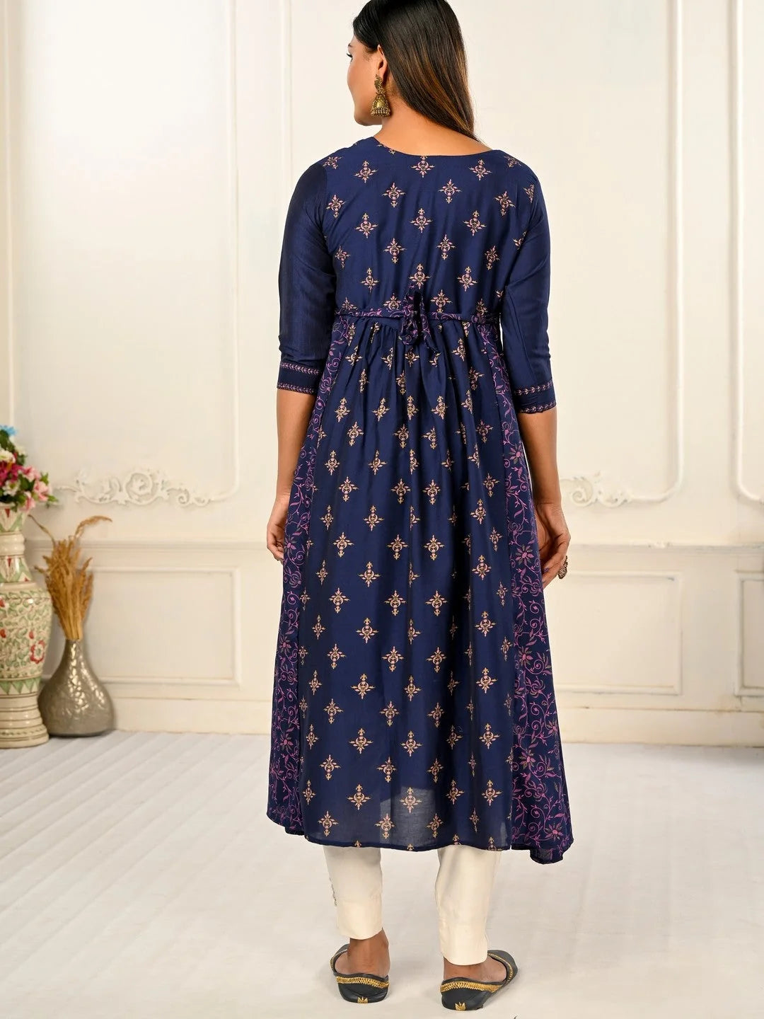 Blue Colour cotton hand print kurti with vibrant patterns