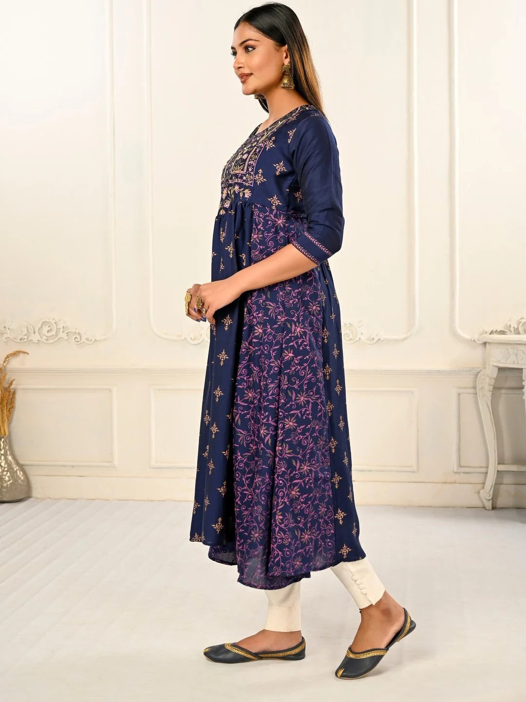 Blue Colour cotton hand print kurti with vibrant patterns