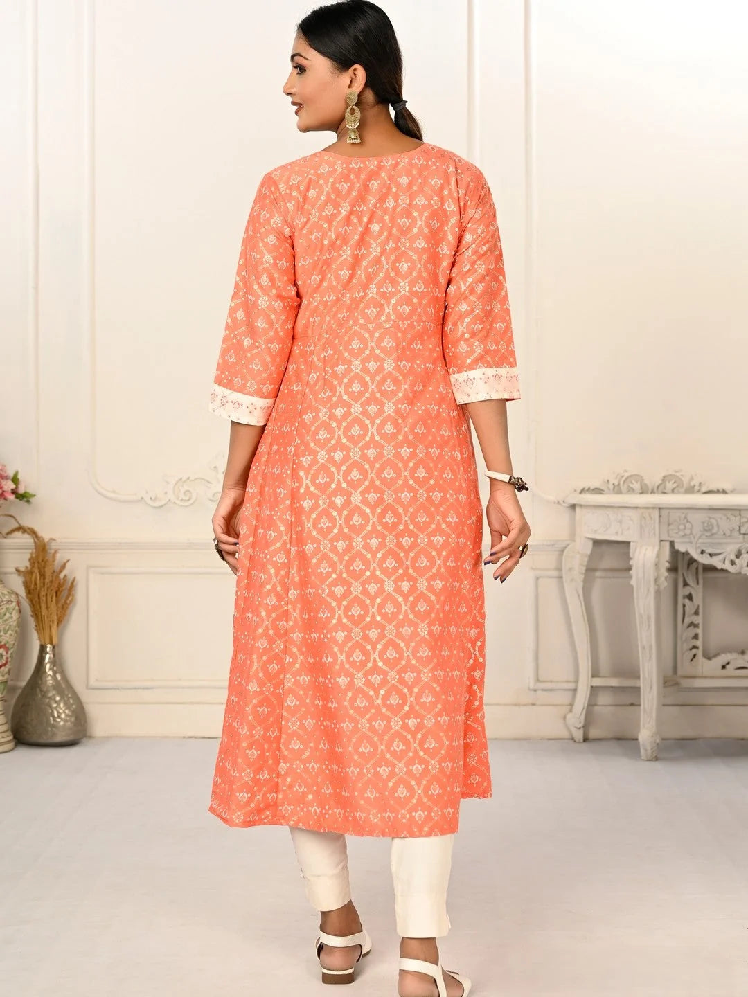 Orange Colour cotton hand print kurti with vibrant patterns