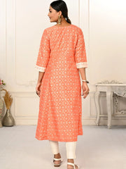 Orange Colour cotton hand print kurti with vibrant patterns-MLWSHKT8015ORG