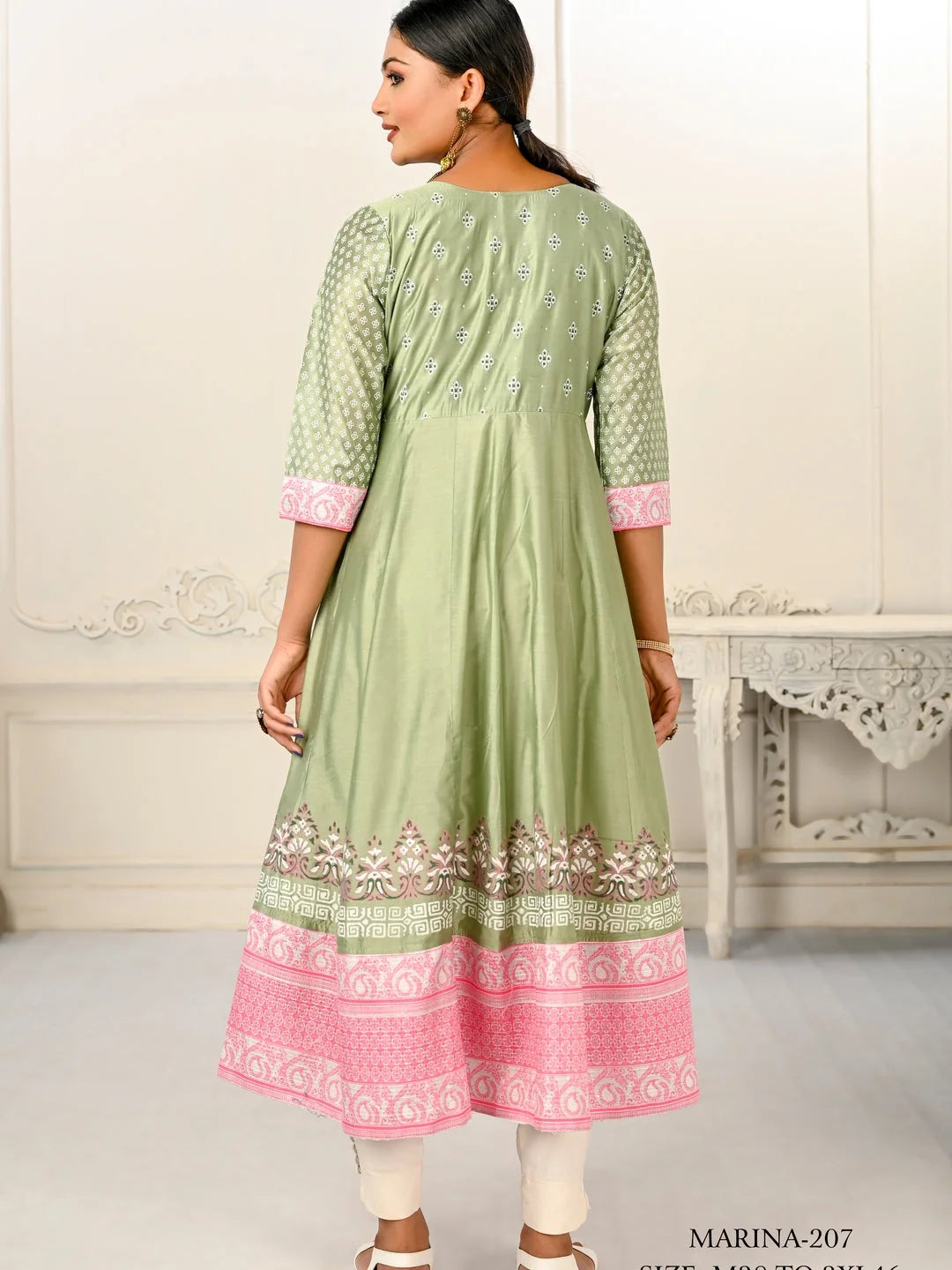 Pista Colour cotton hand print kurti with vibrant patterns