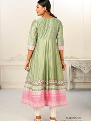 Pista Colour cotton hand print kurti with vibrant patterns-MLWSHKT8014PSG