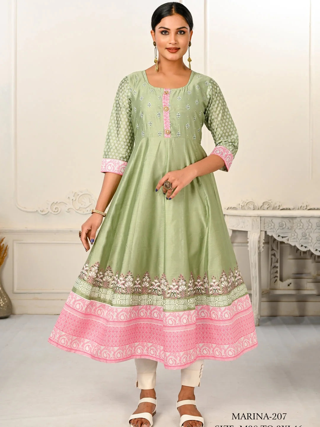 Pista Colour cotton hand print kurti with vibrant patterns-MLWSHKT8014PSG