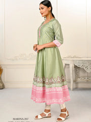 Pista Colour cotton hand print kurti with vibrant patterns-MLWSHKT8014PSG