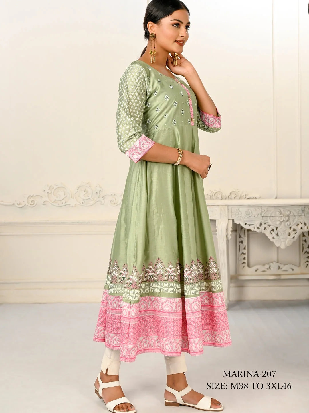 Pista Colour cotton hand print kurti with vibrant patterns