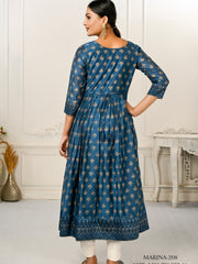 Blue Colour cotton hand print kurti with vibrant patterns-MLWSHKT8013BLU