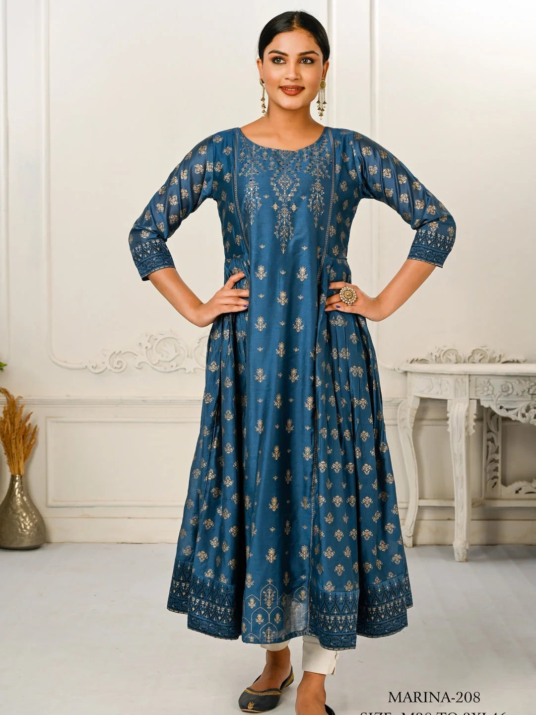 Blue Colour cotton hand print kurti with vibrant patterns