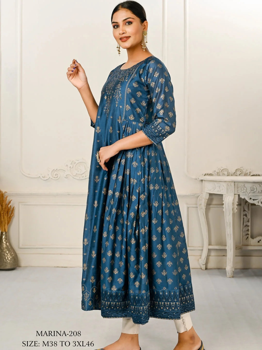 Blue Colour cotton hand print kurti with vibrant patterns