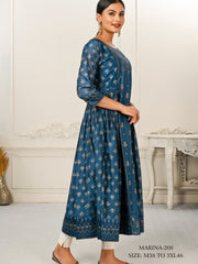 Blue Colour cotton hand print kurti with vibrant patterns-MLWSHKT8013BLU