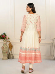 White Colour cotton hand print kurti with vibrant patterns-MLWSHKT8012WHT