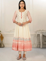 White Colour cotton hand print kurti with vibrant patterns-MLWSHKT8012WHT