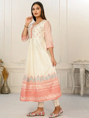 White Colour cotton hand print kurti with vibrant patterns-MLWSHKT8012WHT