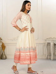 White Colour cotton hand print kurti with vibrant patterns-MLWSHKT8012WHT