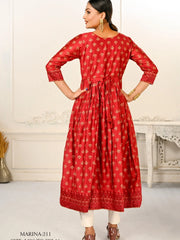 Red Colour cotton hand print kurti with vibrant patterns-MLWSHKT8010RED