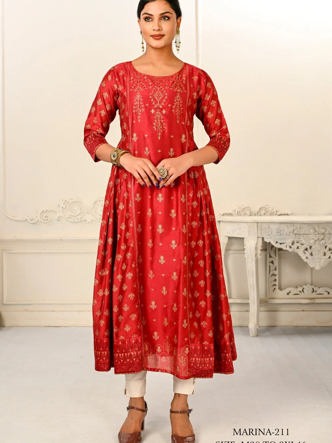 Red Colour cotton hand print kurti with vibrant patterns-MLWSHKT8010RED