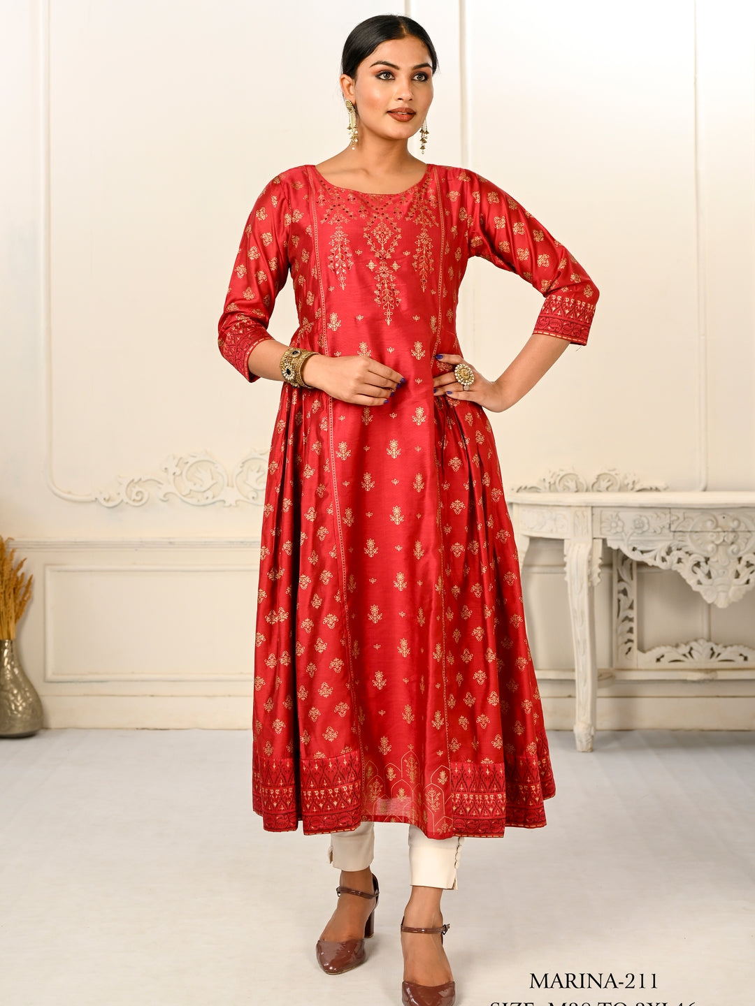 Red Colour cotton hand print kurti with vibrant patterns
