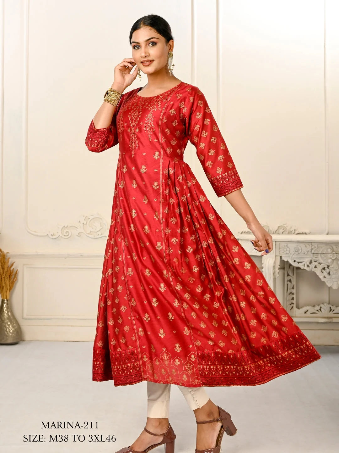 Red Colour cotton hand print kurti with vibrant patterns