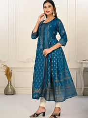 Blue Colour cotton hand print kurti with vibrant patterns-MLWSHKT8009BLU