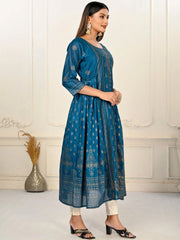 Blue Colour cotton hand print kurti with vibrant patterns-MLWSHKT8009BLU