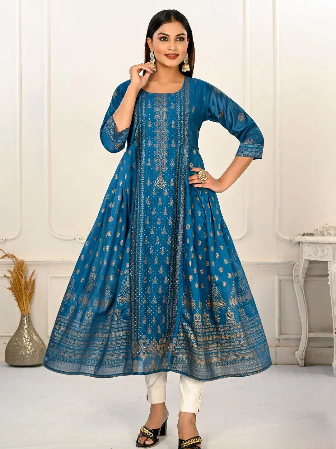 Blue Colour cotton hand print kurti with vibrant patterns-MLWSHKT8009BLU