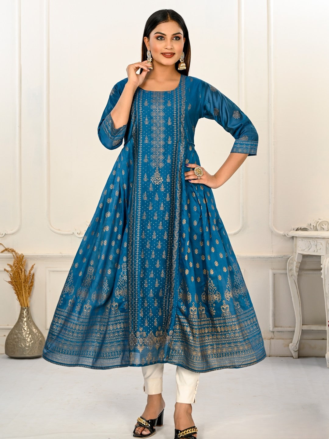 Blue Colour cotton hand print kurti with vibrant patterns