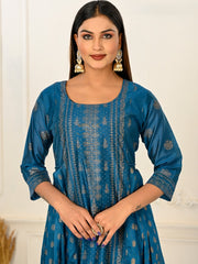 Blue Colour cotton hand print kurti with vibrant patterns-MLWSHKT8009BLU