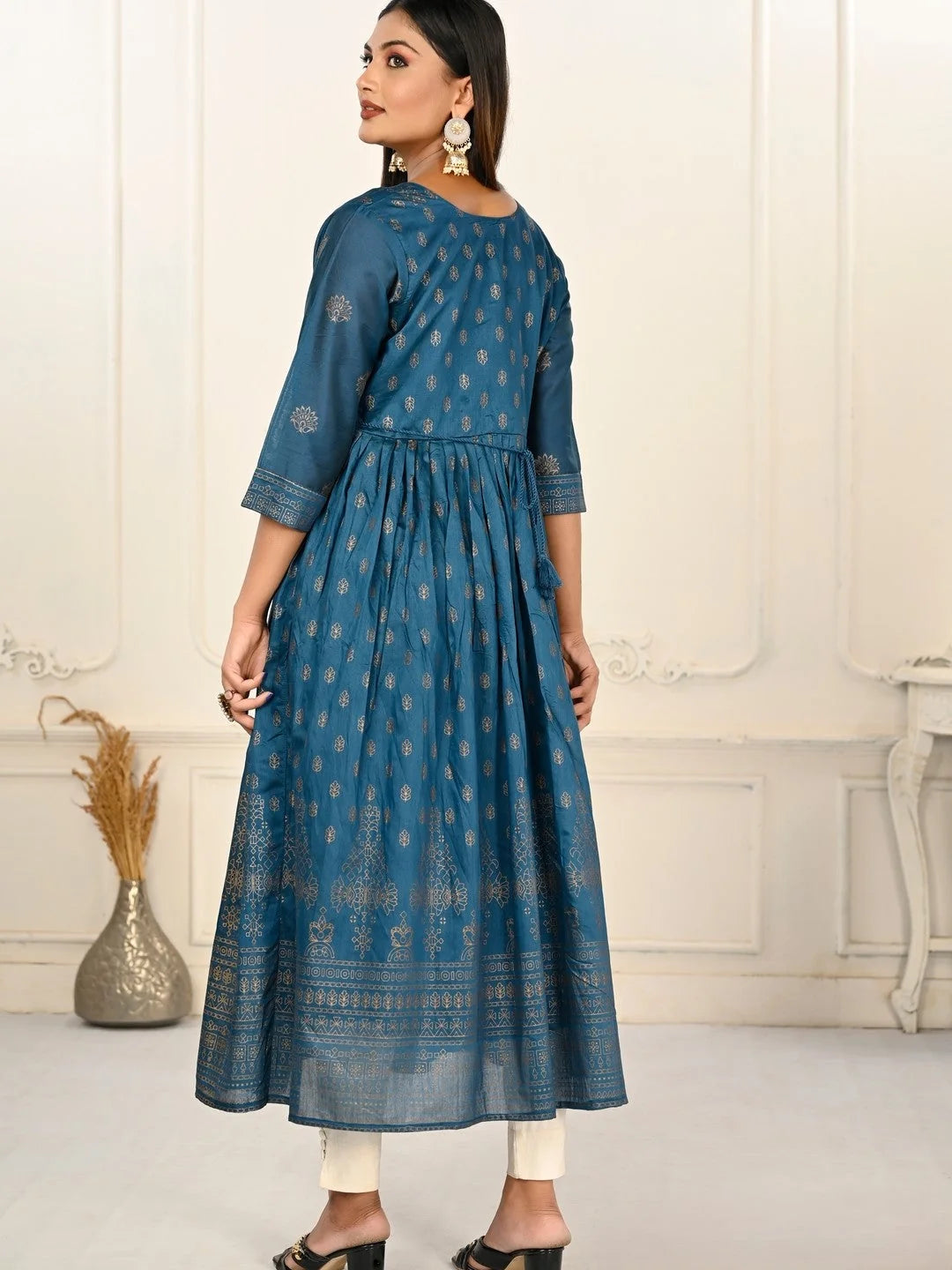 Blue Colour cotton hand print kurti with vibrant patterns