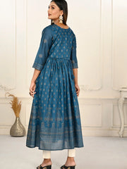 Blue Colour cotton hand print kurti with vibrant patterns-MLWSHKT8009BLU