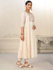 White Colour cotton hand print kurti with vibrant patterns-MLWSHKT8008WHT