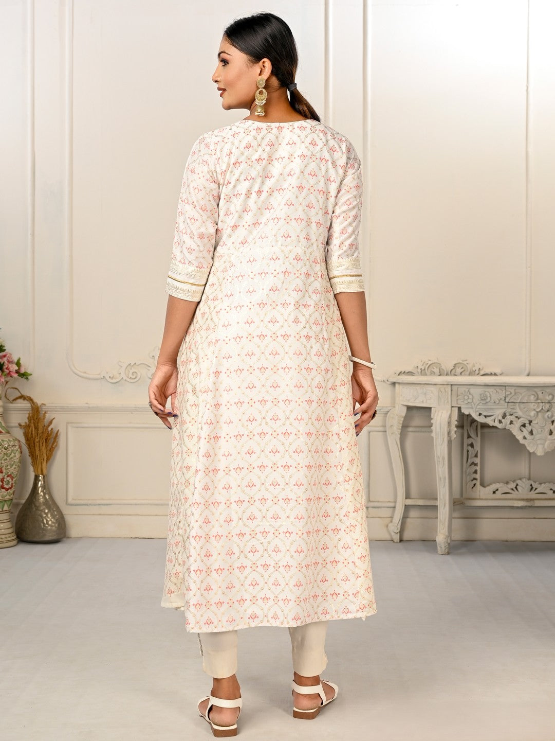 White Colour cotton hand print kurti with vibrant patterns