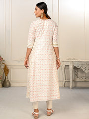 White Colour cotton hand print kurti with vibrant patterns-MLWSHKT8008WHT