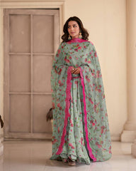 Women's Pista Chinon Digital Print Anarkali Kurta Pant With Dupatta-MED3-TD-6012-PISTA