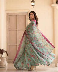 Women's Pista Chinon Digital Print Anarkali Kurta Pant With Dupatta-MED3-TD-6012-PISTA