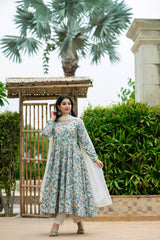 Women's Multi Muslin Printed Anarkali Kurta Pant With Dupatta-MED3-TD-6015-MULTI