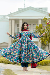 Women's Multi Muslin Printed Anarkali Kurta Pant With Dupatta-MED3-TD-6017-MULTI
