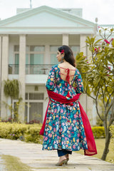 Women's Multi Muslin Printed Anarkali Kurta Pant With Dupatta-MED3-TD-6017-MULTI