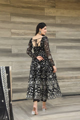 Women's Black Georgette Embroidered Anarkali Kurta Pant With Dupatta-MED3-TD-6019-BLACK