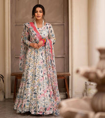 Women's Multi Chinon Printed Anarkali Gown With Dupatta-MED3-TD-6028-MULTI