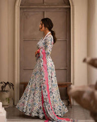 Women's Multi Chinon Printed Anarkali Gown With Dupatta-MED3-TD-6028-MULTI
