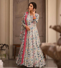 Women's Multi Chinon Printed Anarkali Gown With Dupatta-MED3-TD-6028-MULTI