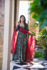 Women's Multi Muslin Digital Print Anarkali Kurta Pant With Dupatta-MED3-TD-6030-MULTI