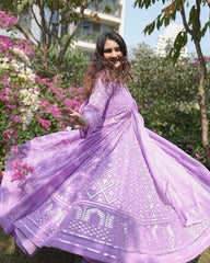 Women's Lavender Faux Georgette Embroidered Anarkali Kurta Pant With Dupatta-MED3-TD-6046-LAVENDER