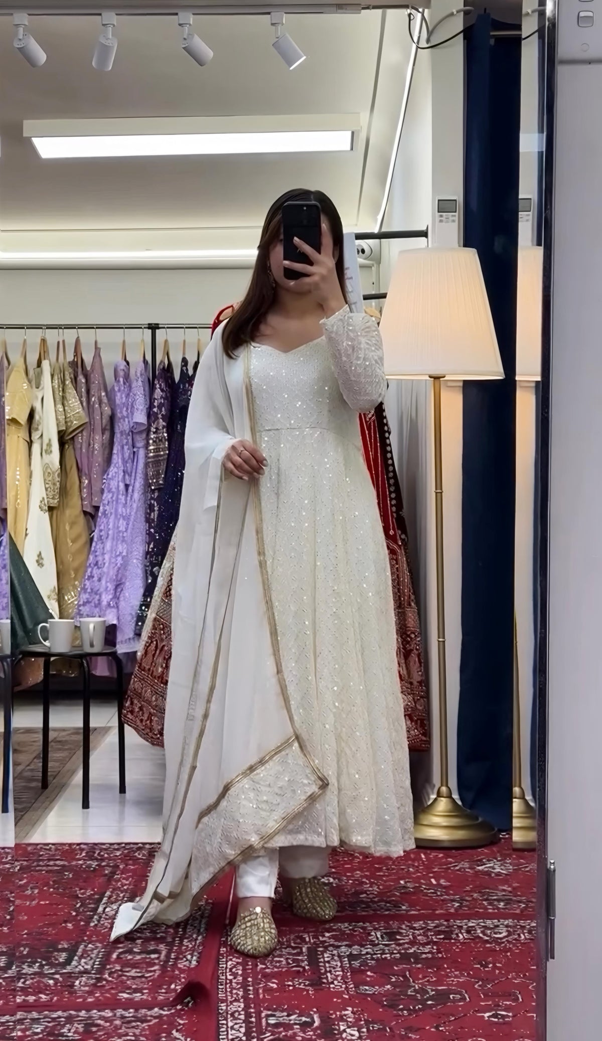 Women's White Faux Georgette Embroidered Anarkali Kurta Pant With Dupatta-MED3-TD-6048-WHITE