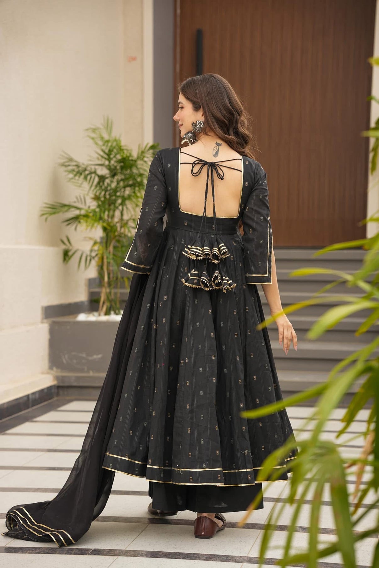 Women's Black Muslin Digital Print Anarkali Kurta Pant With Dupatta
