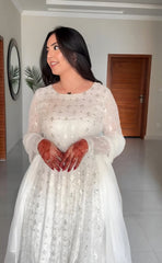 Women's White Faux Georgette Embroidered Anarkali Kurta Plazzo With Dupatta-MED3-TD-6053-WHITE