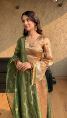 Women's Brown Zimmy Choo Embroidered Straight Kurta Pant With Dupatta-MED3-TD-6054-BROWN
